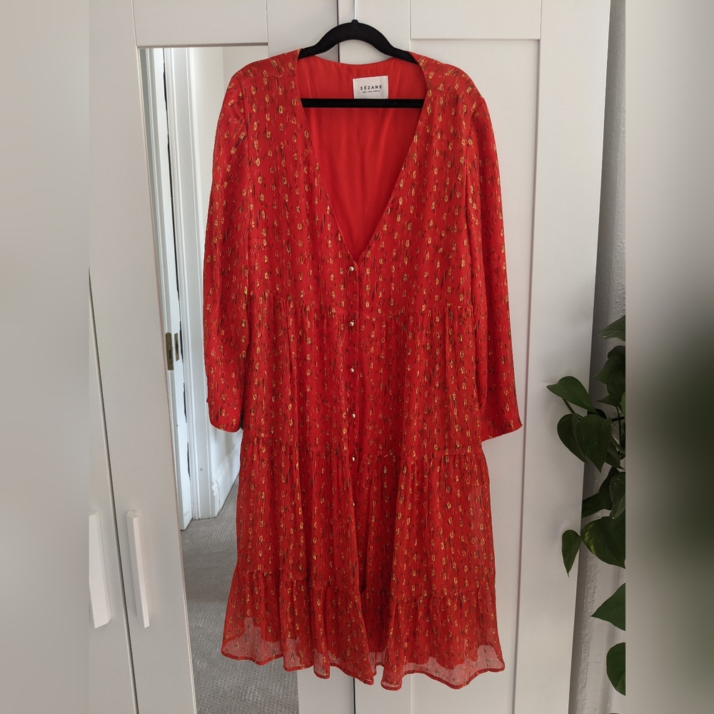 Sezane Red Silk Dress